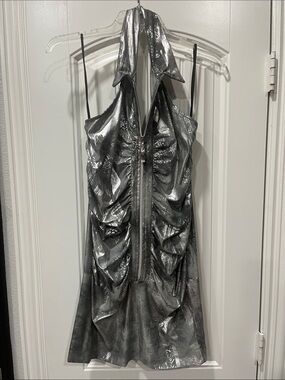Tiara Metallic Silver One-Shoulder Ruched Dress